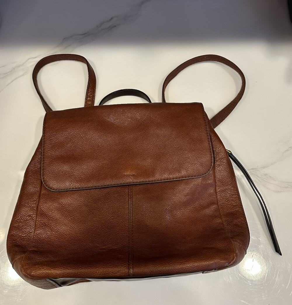 Fossil Claire Leather Backpack Purse Brown Pebbled Vintage Career School Casual